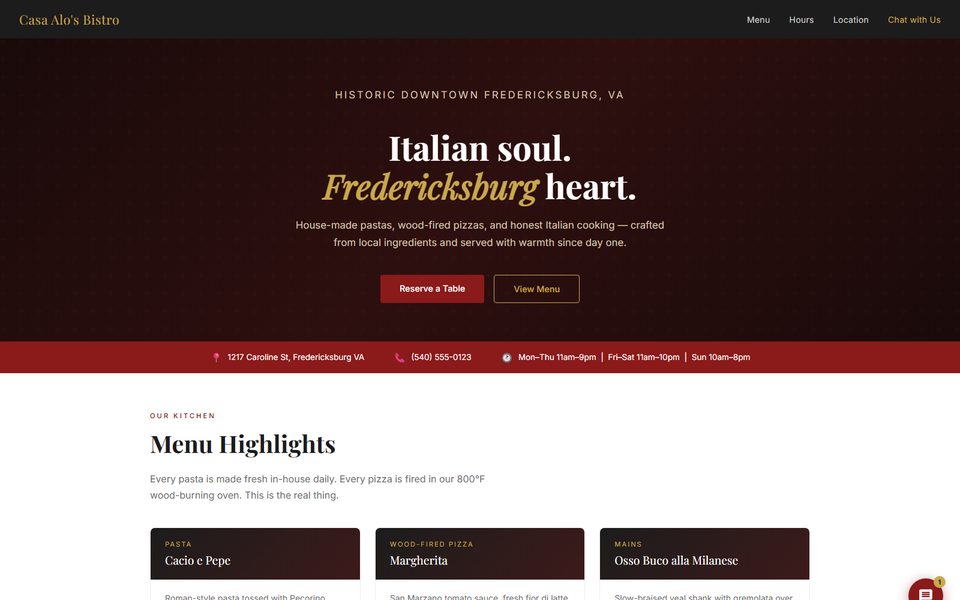 Casa Alo’s Bistro homepage