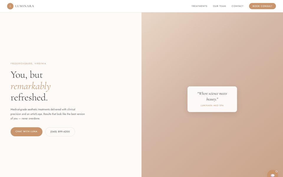 Luminara Med Spa homepage